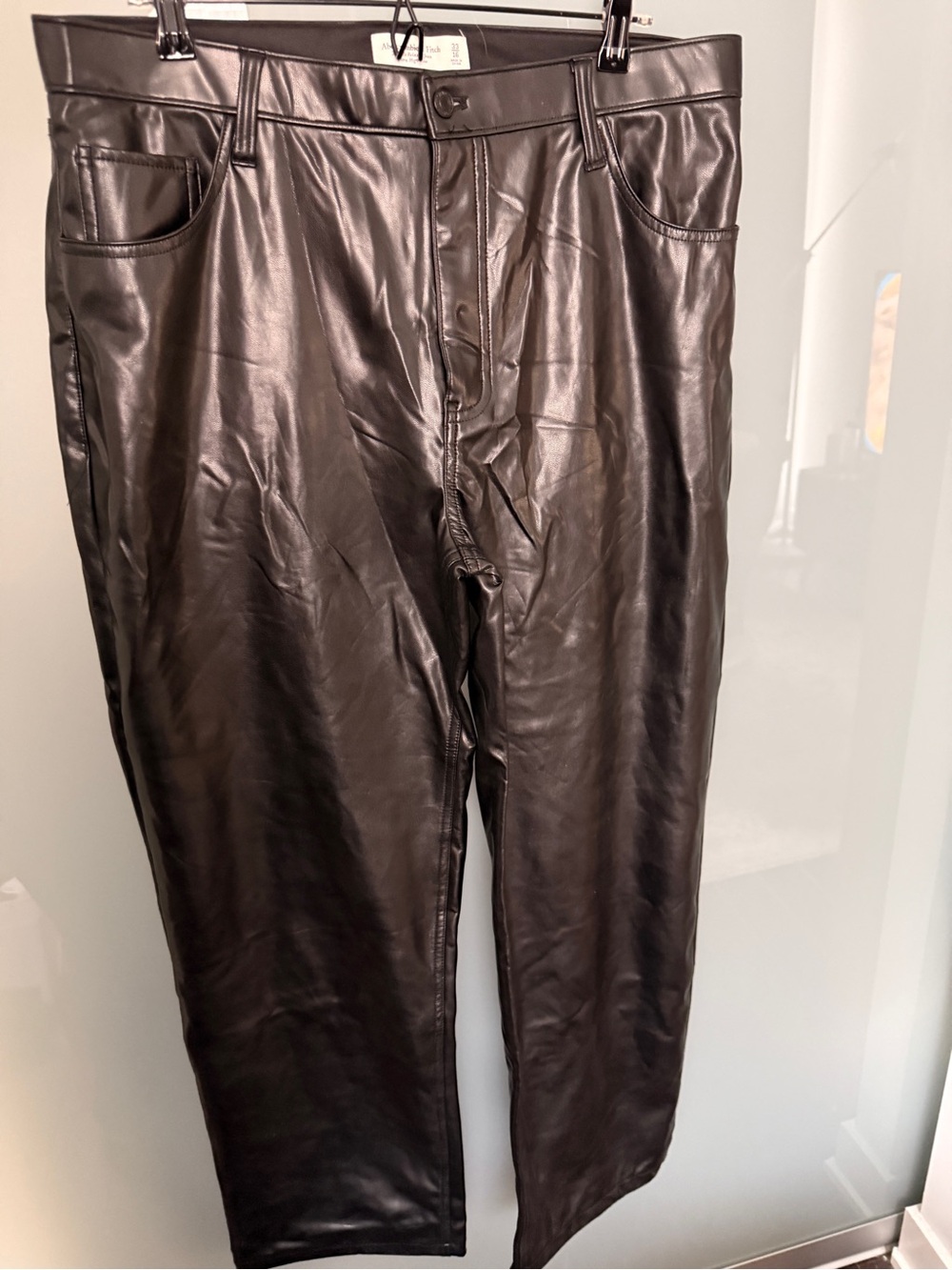Abercrombie & Fitch Curve Love Black Faux Leather Straight Pants